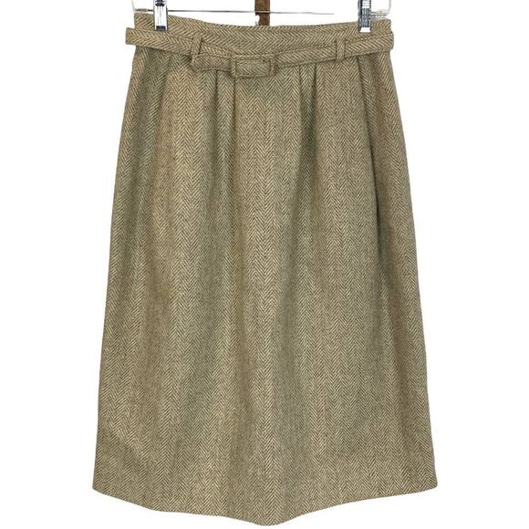 Schader Sport vintage herringbone wool knee length skirt SZ 10 Beige Academia - Picture 1 of 6